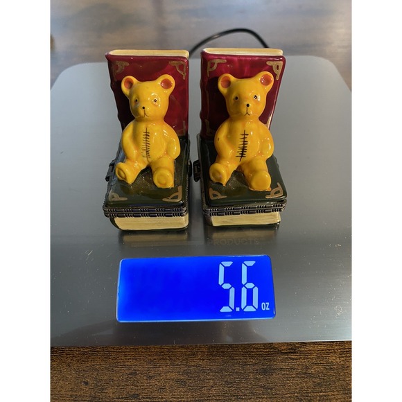 Vintage Teddy Bear Book End Treasure Trinket Boxes Mini Ceramic Hinged Lot of 2 - Picture 8 of 8